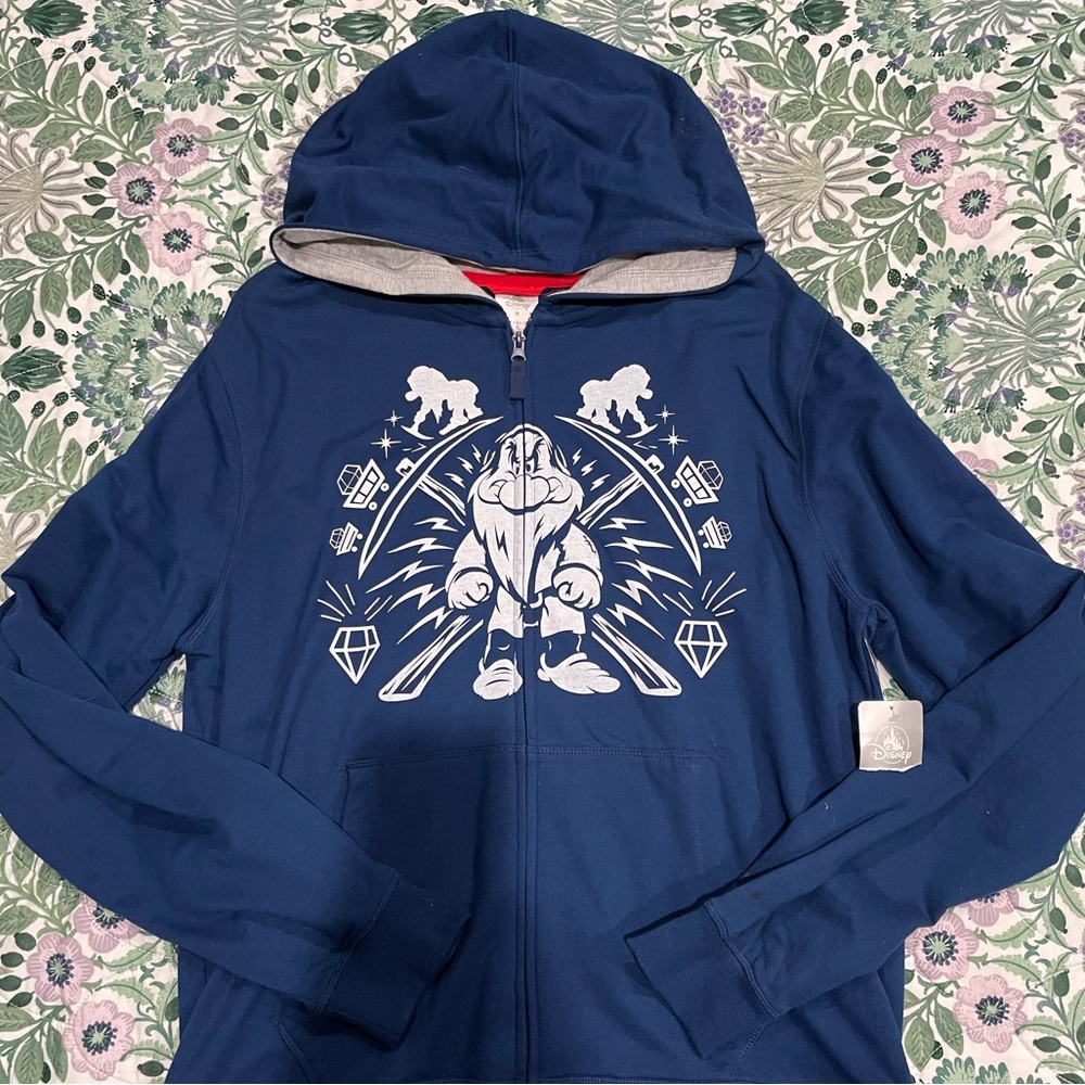 Disney's Grumpy full Zip Up Hoodie size extra large. Navy blue and white